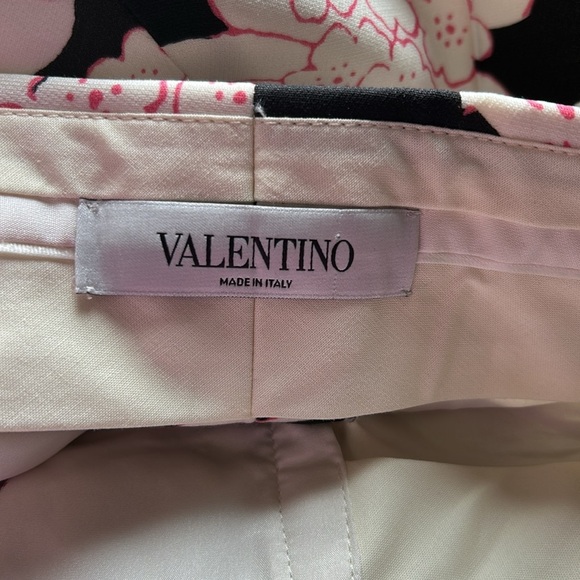 VALENTINO Floral Virgin Wool Silk Flare Pant Cropped Black White Designer 4 NEW - Picture 13 of 15